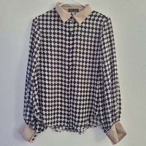 Bishop Sleeve Checkered Blouse